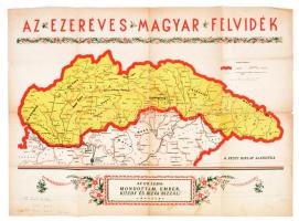 1938 Az ezeréves magyar Felvidék, a visszatérő Felvidék térképe, a Pesti Hírlap ajándéka, szakadással, 41×57 cm