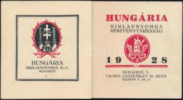 1928 A Hungária Hírlapnyomda Részvénytársaság harmonikás kártyanaptára