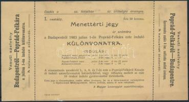 1903 Menettérti jegy a különvonatra Budapestről Poprádfelkára, Magyar Lovaregylet vezértitkársága