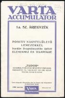 1932 Varta Accumulator 1 a sz. árjegyzék, Tudor Accumulator-Gyár Részvénytársaság árjegyzék