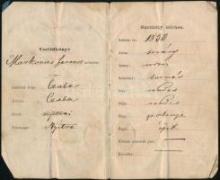 1871 Régi kitöltött cselédkönyv, viaszpecséttel, 15 kr okmánybélyeggel