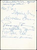 Holéczy Ákos zenekar reklámlap, hátoldalán a tagok aláírásával . Keméndi, Majláth Jenő, Holáczy, Kov...