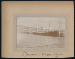 cca 1910 Fiume, Maria Valerie hajó a kikötőben, fotó paszpartuban, feliratozva, 5×8 cm