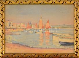 Dr Pécsi János (1885-?): Cattolica. Akvarell, papír, jelzett, üvegezett keretben, 25×35 cm