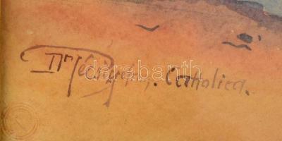 Dr Pécsi János (1885-?): Cattolica. Akvarell, papír, jelzett, üvegezett keretben, 25×35 cm