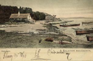 1905 Balaton, halásztanya. A Balaton halászata. D.K.F.E. 928.