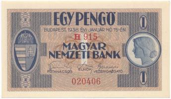 1938. 1P "H915 020406" T:I / Hungary 1938. 1 Pengő "H915 020406" C:UNC  Adamo P1