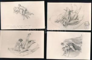 14 db erotikus rajz képeslap méretű fotómásolata, 9×14 cm