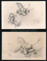 14 db erotikus rajz képeslap méretű fotómásolata, 9×14 cm