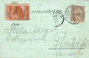 1900 Nagykanizsa, Fő utca, Pollak, Irmler József, Milhofer Ödön üzlete. Ezüstös Art Nouveau, floral,...