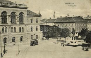 1911 Sopron, Széchenyi tér, villamos. Kiadja Piri Dániel 569. (kissé ázott sarkak / slightly wet corners)