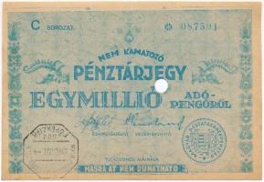 1946. 1.000.000AP nem kamatozó Pénztárjegy, Másra Át Nem Ruházható lyukasztással érvénytelenítve, M. Kir. Postatakarékpénztár bélyegzéssel T:II-