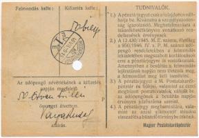 1946. 1.000.000AP nem kamatozó Pénztárjegy, "Másra Át Nem Ruházható" lyukasztással érvényt...