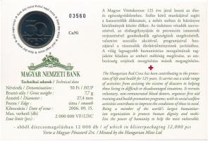 2006. 50Ft "125 éves a Magyar Vöröskereszt" első napi veret számozott emléklapon T:1