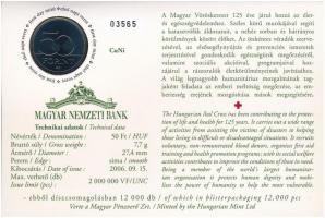 2006. 50Ft "125 éves a Magyar Vöröskereszt" első napi veret számozott emléklapon T:1