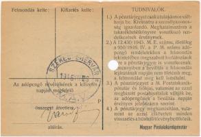 1946. 10.000.000AP nem kamatozó Pénztárjegy, "Másra Át Nem Ruházható", lyukasztással érvén...
