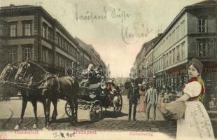 1905 Budapest IX. Vámház körút, Las Torres Gyula porcelán üzlete. Montázs hintóval, urakkal és csendőrrel / montage postcard