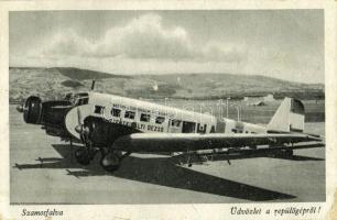 1944 Szamosfalva, Someseni (Kolozsvár, Cluj); repülőtér, Magyar Légiforgalmi Rt. Szentkirályi Dezső (HA-JUE) repülőgépe / airport, aircraft (fa)