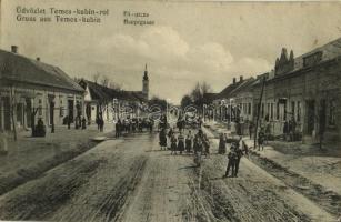 1908 Kevevára, Temeskubin, Kovin; Fő utca, templom, Kaszinó szálloda. Fölvétel Batka Sándortól / main street, church, casino hotel