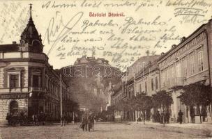 1912 Déva, utcakép, Hirsch Testvérek üzlete, vár. Kiadja Kroll Gyula 457. / Cetatea Deva / street view, shop, castle (EK)