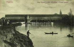 Fogaras, Fagaras; Régi Olt híd, evezős csónakok. Kiadja Thierfeld Dávid / Alte Altbrücke / Podul vechiu / Olt river bridge, rowing boats (szakadás / tear)