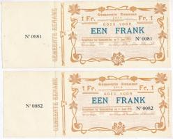Belgium 1914. 1Fr Gemeente Eename (2x) sorszámkövetők, felhasználatlanok, ellenőrző ívvel T:1 Belgium 1914. 1 Franc Gemeente Eename (2x) sequential serials, unused with check sheet C:UNC