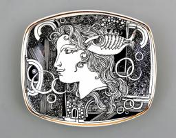 Szász Endre által tervezett Hollóházi porcelán tálka, jelzett, kopott, 14×11 cm