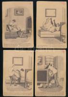 cca 1900 Kunz molnárné bizonyossága. Pornográf képsorozat 9 db képeslap méretű kártya  + magyar ford...