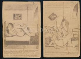 cca 1900 Franzi és a mogyorók. Pornográf képsorozat 10 db képeslap méretű kártya  + magyar fordítás ...