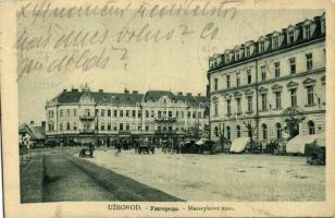 Ungvár, Uzshorod, Uzhhorod, Uzhorod; Masaryk tér, piac, üzletek / Masarykovo nám. / square, market, shops (EK)