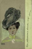 1901 Art Nouveau lady with fashion hat. litho s: Raphael Kirchner (EK)