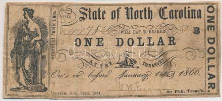 Amerikai Egyesült Államok / Észak-Karolina 1861. 1$ T:IV USA / North Carolina 1861. 1 Dollar C:G