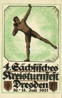 1921 Dresden, 4. Sächsisches Kreisturnfest / Deutsche Turnerschaft 14. Kreis; Amtl. Feldpostkarte Nr. 1. / 4th Saxon Gymnastics Festival, sport advertisement. litho s: W. Pech