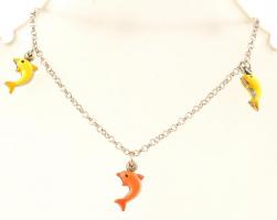 Ezüst(Ag) zománcozott delfines karkötő, jelzett, állítható h: 15,5 - 17,5 cm, bruttó: 2,6 g