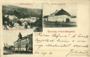 1900 Felsőbánya, Baia Sprie; Keleti bányatelep, M. kir. bányaiskola, Római katolikus fiú és leány iskola / mine, mining school, Catholic school (EK)