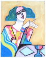 Scheiber jelzéssel: Cigarettázó hölgy. Pasztell, papír, 62×49 cm