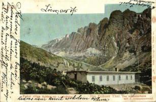 1905 Tátra, Vysoké Tatry; Felkai völgy, Sziléziai ház, Gránátfal. Feitzinger Ede 18 bt. / Sliezsky dom, Velická dolina, Velické granáty / valley, rest house, chalet (fl)