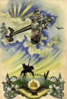 1942 Magyar feltámadást! / Hungarian irredenta propaganda art postcard, military aircraft s: Bozó