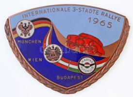 1965. INTERNATIONALE 3-STADTE RALLYE MÜNCHEN-WIEN-BUDAPEST - MAGYAR AUTÓKLUB zománcozott Br plakett, eredeti dísztokban (70,5x99mm) T:1