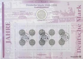 Németország 1998F 10M Ag "50 éves a Német Márka" nagyalakú emlékíven elsőnapi bélyegzős bé...