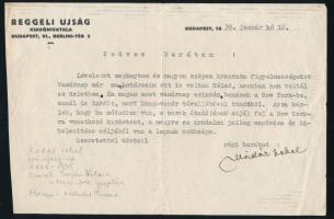 1930 Kádár Lehel (1888-1935), fajvédő író, újságíró saját kézzel aláírt levele