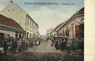 1938 Dunaszerdahely, Dunajská Streda; Vámbéry utca, Haar Zsigmond, Holic, Fischer Simon, Weisz Samu üzlete. Fényképezte Brunner Adolf. Haar Zsigmond saját kiadása / street view, shops + 1938 Érsekújvár visszatért So. Stpl.