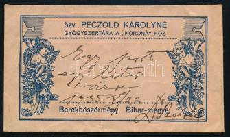 özv. Peczold Károlyné gyógyszertára a Koronához receptboríték