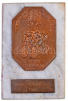 1943. Mátyás király sportév 1943 - A sport honvédelem kerékpáros Br lemezplakett márványlapon, Túraverseny győztese 1943 rátéttel (78x55mm) T:1-