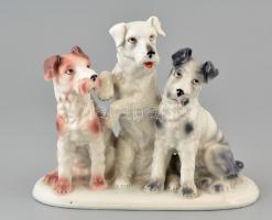 Kiváncsi kutyák, kézzel festett, jelzés nélkül, kopásnyomokkal, m: 17 cm, h: 19 cm