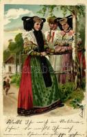 Traditional costumes, German folklore, litho, Verlag v. Gust. Kaufmann, No. 2304.