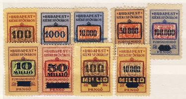 1945/46 Budapest Székesfőváros felülnyomott forgalmi adó bélyegek 9klf