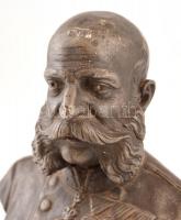 Ferenc József-mellszobor, spiáter, jelzés nélkül, fa talapzaton, sérült, talapzattal m: 20 cm