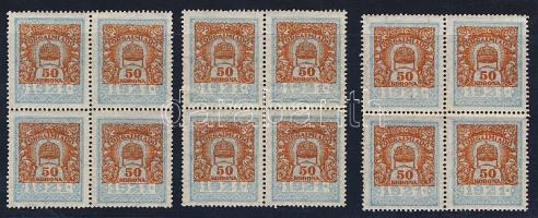 1921 3db 50K forgalmiadó bélyeg négyestömb