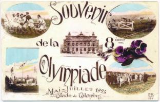 1924 Souvenir de la 8eme Olympiade. Stade de Colombes / 1924 Summer Olympics in Paris. Floral montage greeting art postcard - Modern reprint (r)